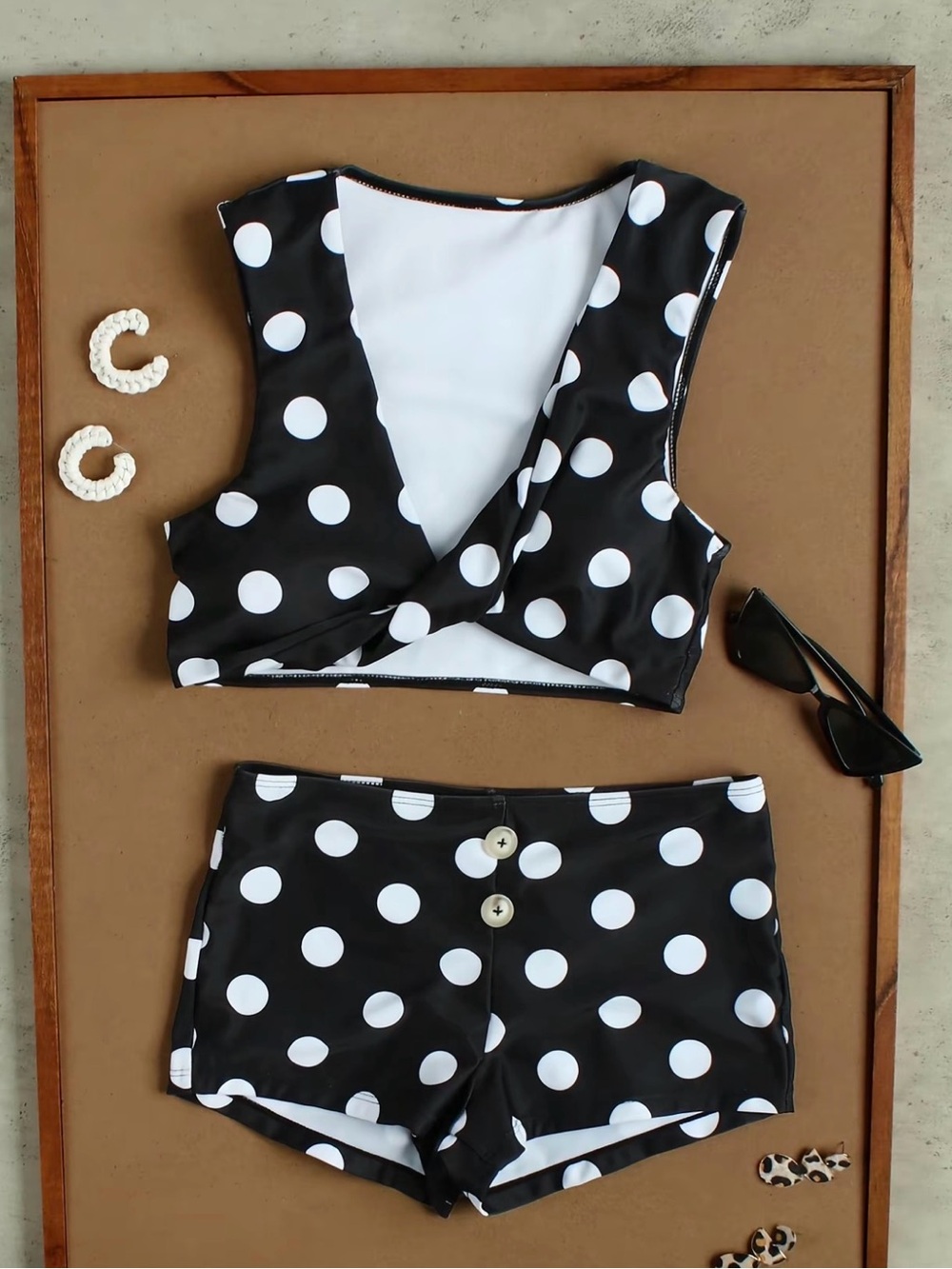 Off-Shoulder Black Polka Dot Bikini Set - Women Swim - Picture 3 of 3